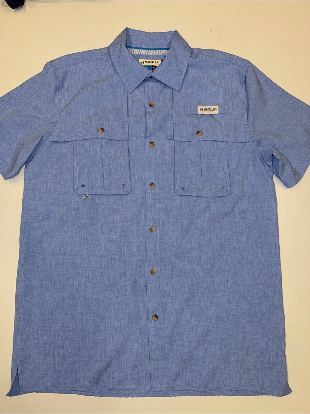 Magellan Outdoors Men’s Button-Down Short Sleeve Shirt - Light Blue